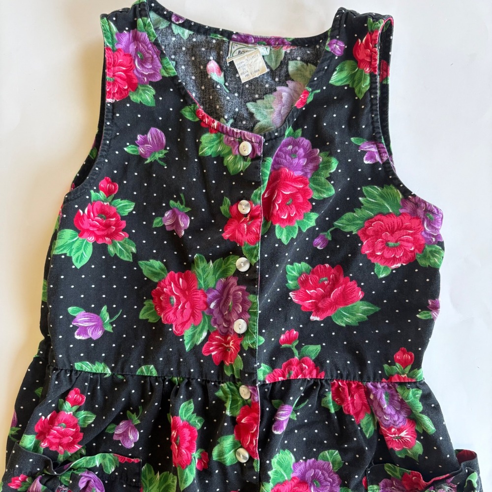 Boston Traders Kids Vintage Floral Romper Polka Dot Cotton Jumpsuit Black Size 8